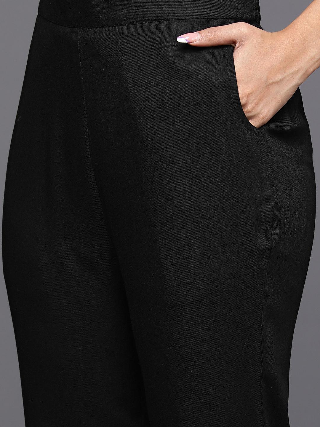 Black Yoke Design Wool Blend Straight Kurta With Palazzos - ShopLibas 