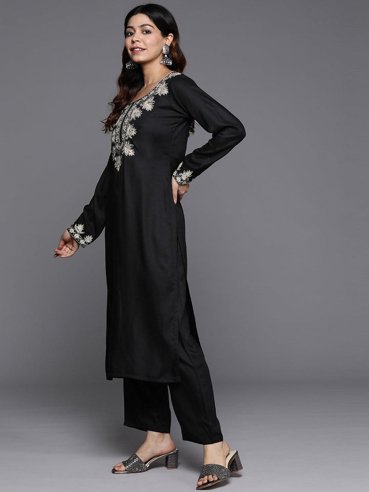 Black Yoke Design Wool Blend Straight Kurta Set