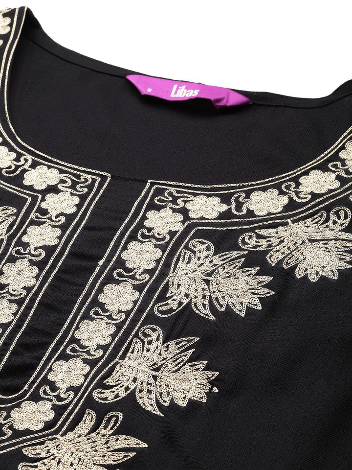 Black Yoke Design Wool Blend Straight Kurta Set