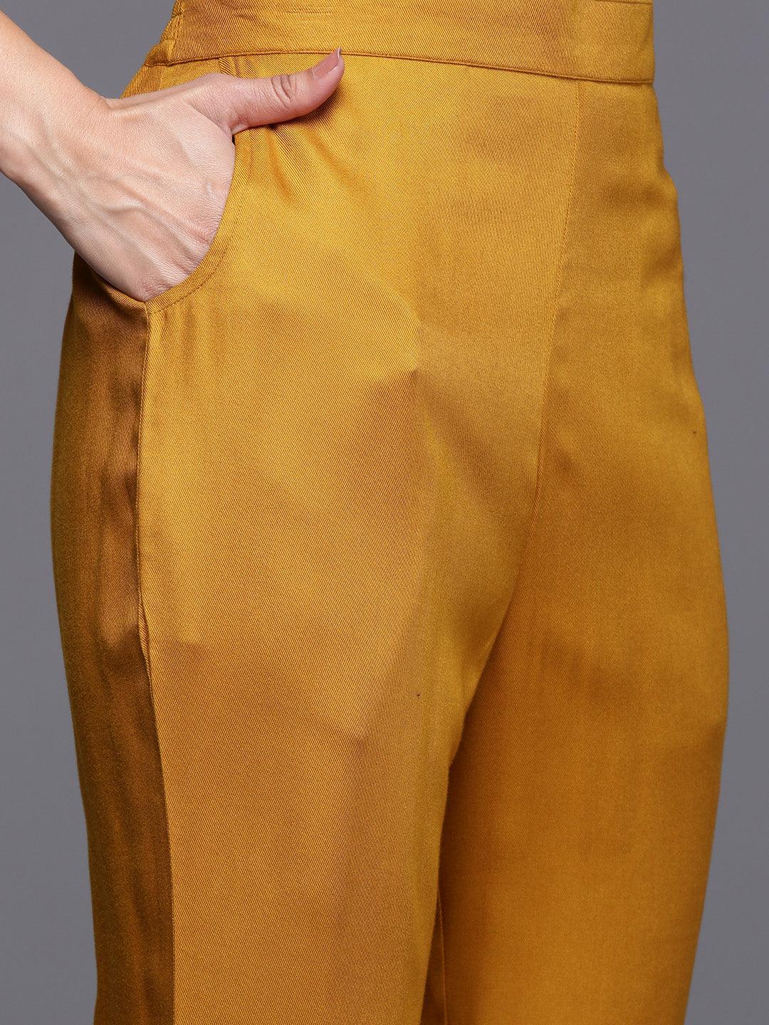 Mustard Yoke Design Wool Blend Straight Kurta With Palazzos - ShopLibas 