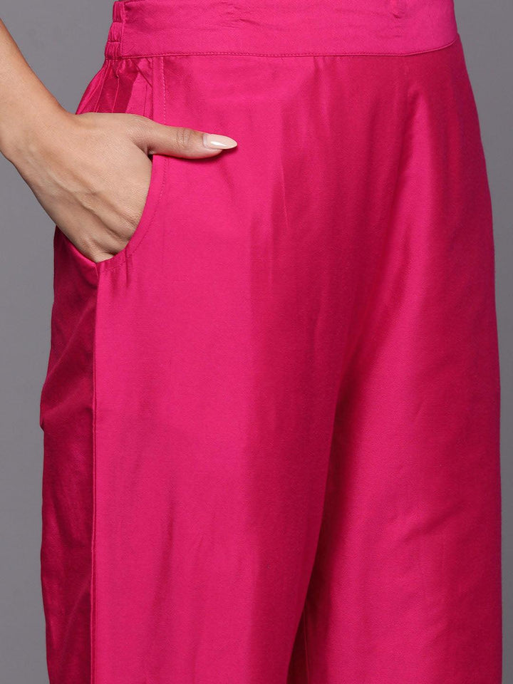Pink Yoke Design Silk Blend Straight Kurta With Trousers & Dupatta - ShopLibas