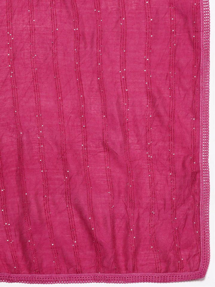 Pink Yoke Design Silk Blend Straight Kurta With Trousers & Dupatta - ShopLibas
