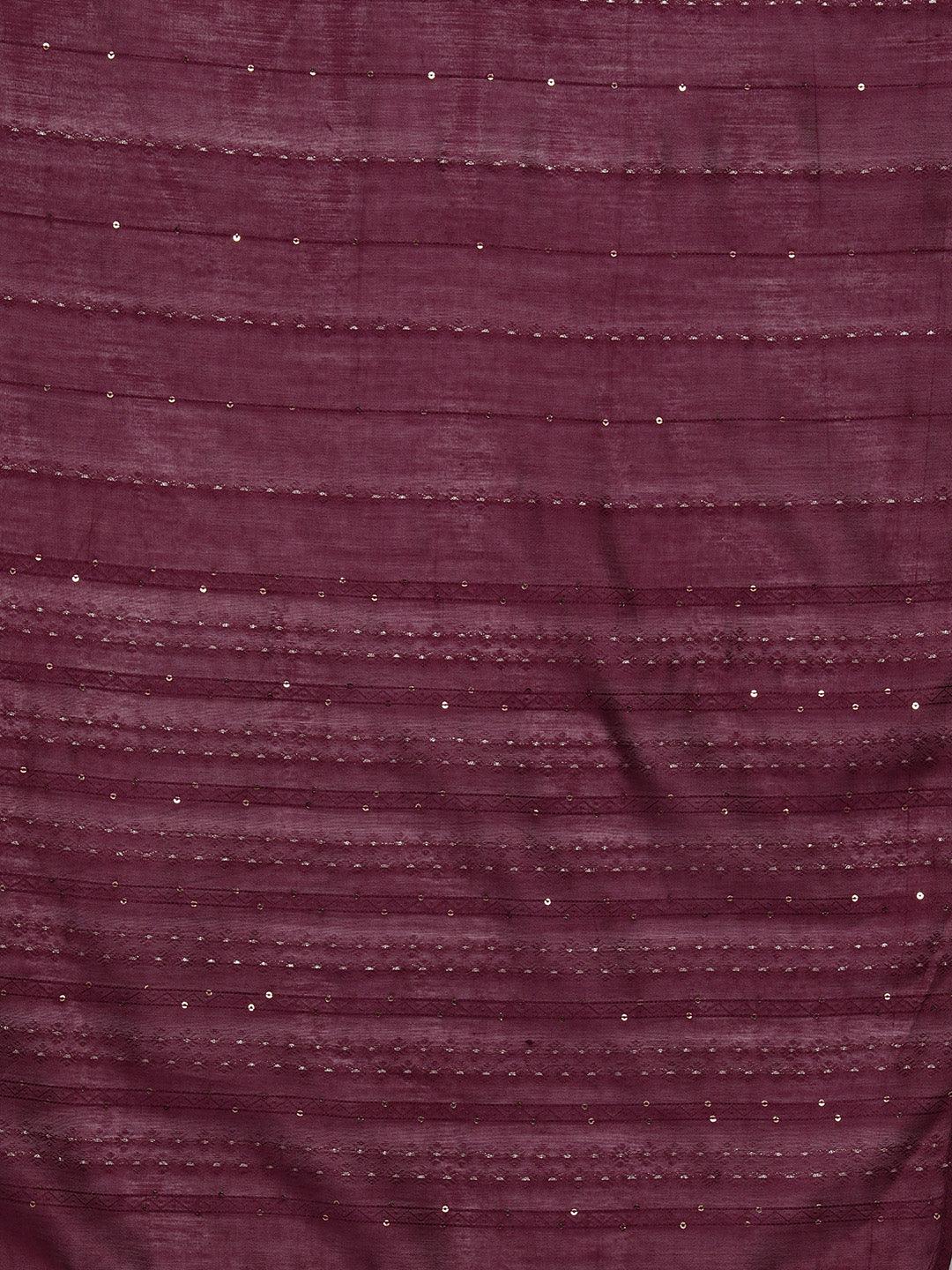 Wine Yoke Design Silk Blend Straight Kurta With Trousers & Dupatta - ShopLibas