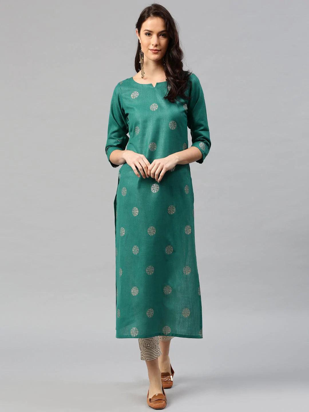 Green Printed Cotton Kurta - ShopLibas