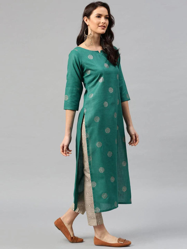 Green Printed Cotton Kurta - ShopLibas