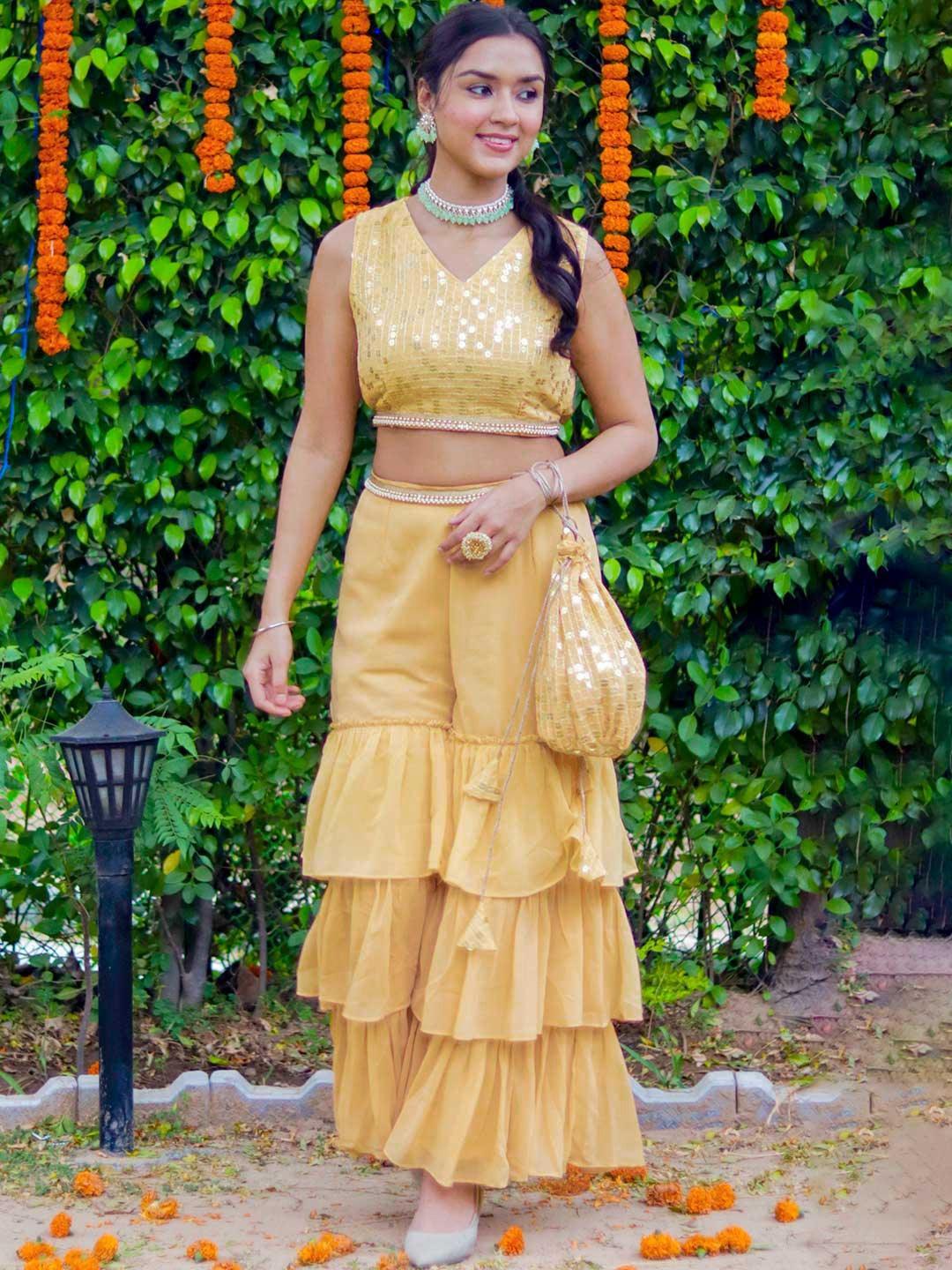 Yellow Embellished Georgette Co-Ords - ShopLibas