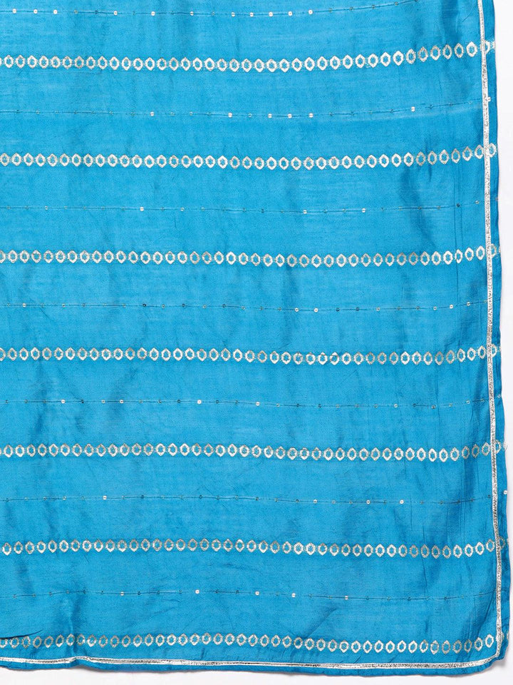 Blue Woven Design Silk Blend Straight Kurta With Trousers & Dupatta - ShopLibas
