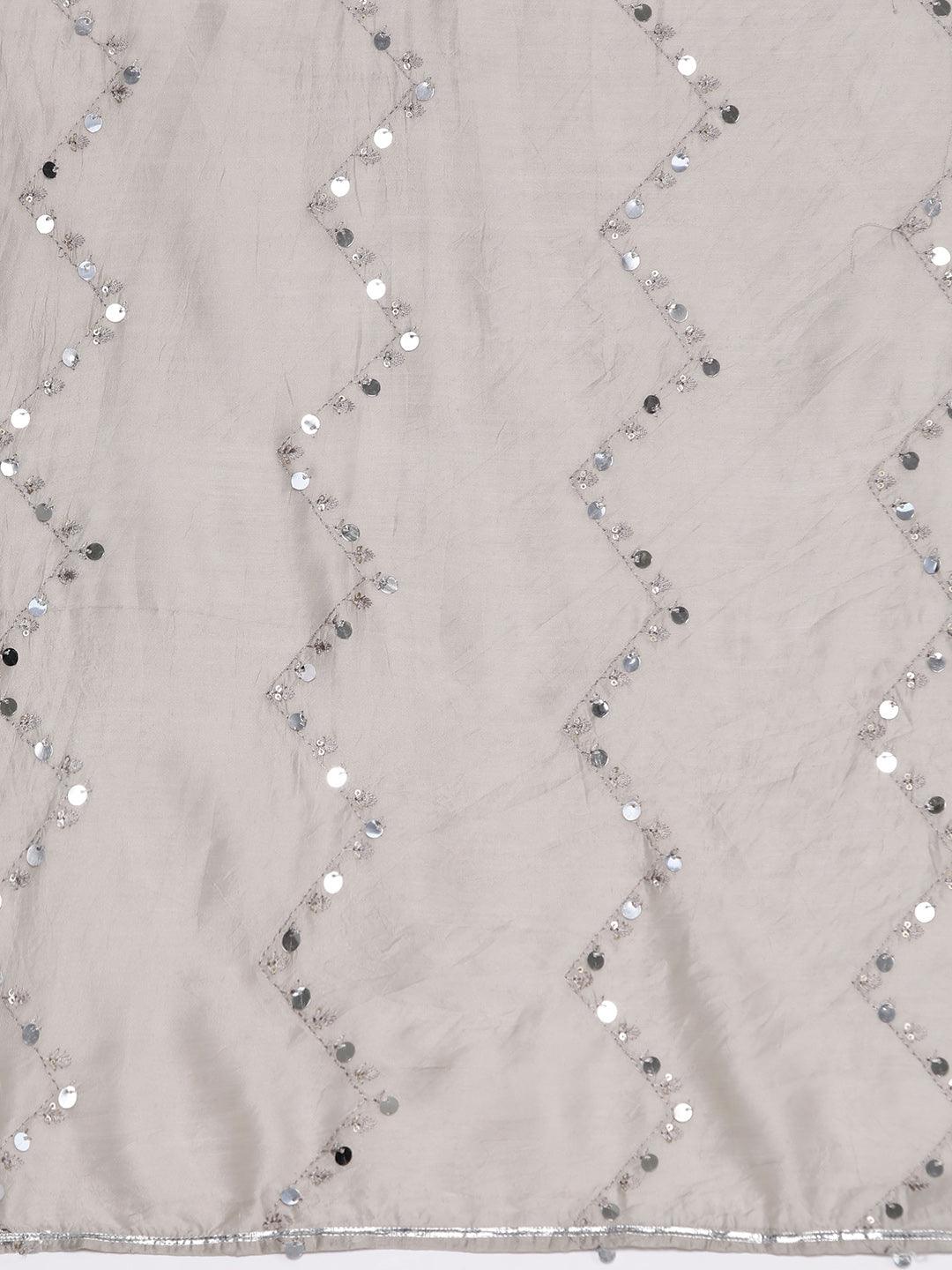 Grey Yoke Design Silk Blend Straight Kurta With Trousers & Dupatta - ShopLibas 
