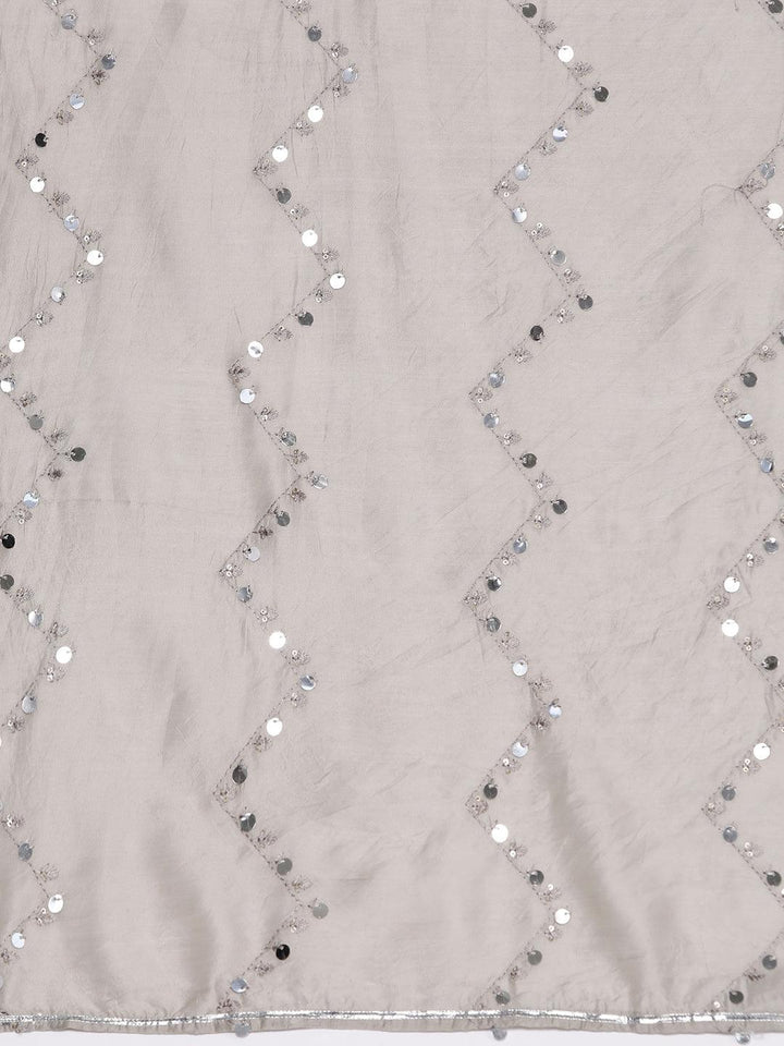 Grey Yoke Design Silk Blend Straight Suit With Dupatta