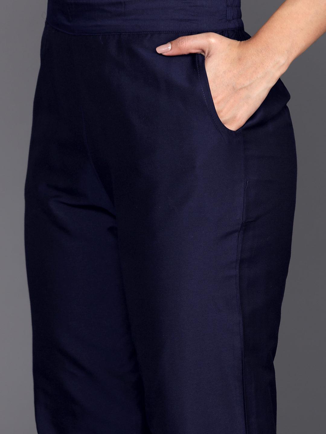 Blue Yoke Design Silk Blend Straight Kurta With Trousers & Dupatta - ShopLibas
