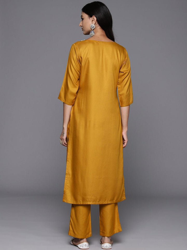 Mustard Yoke Design Wool Blend Straight Kurta Set