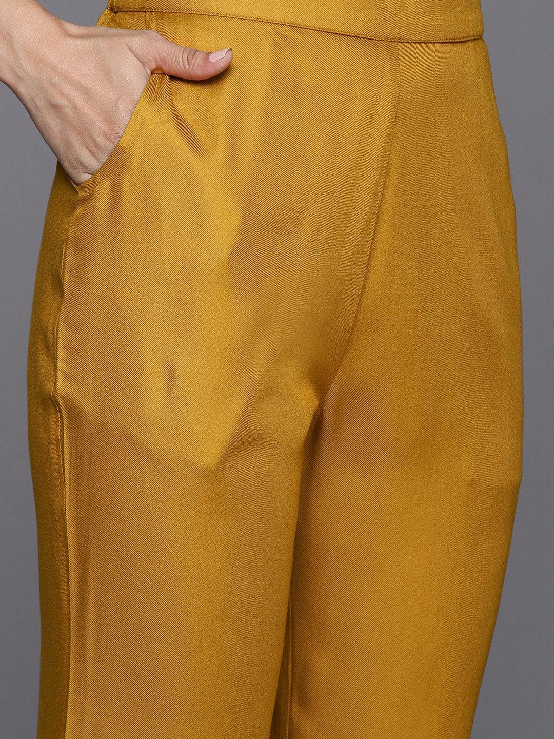 Mustard Yoke Design Wool Blend Straight Kurta With Trousers - ShopLibas 