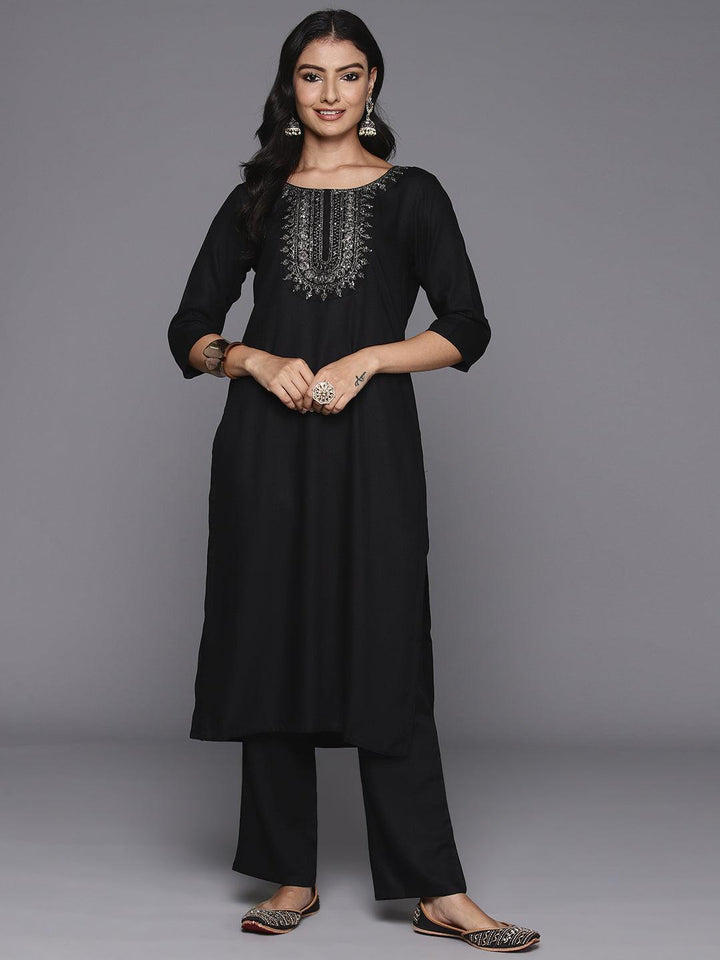 Black Yoke Design Wool Blend Straight Kurta Set