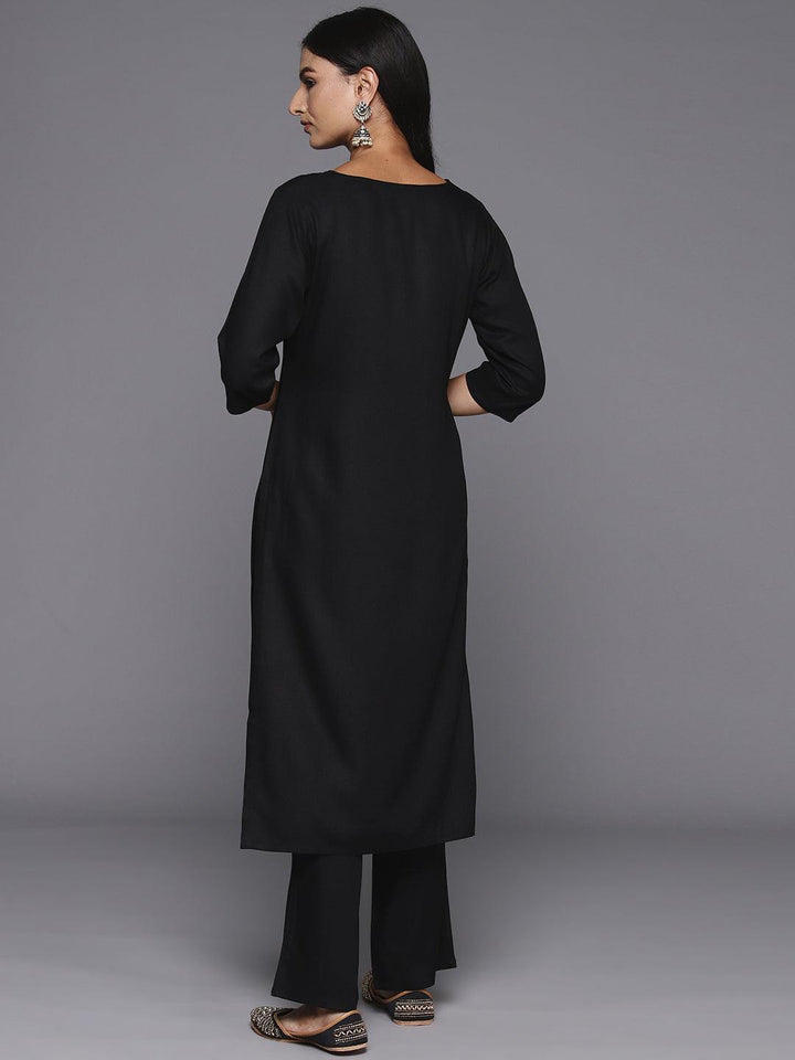 Black Yoke Design Wool Blend Straight Kurta Set