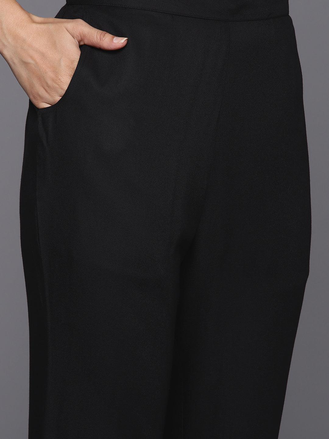 Black Yoke Design Wool Blend Straight Kurta With Trousers - ShopLibas 