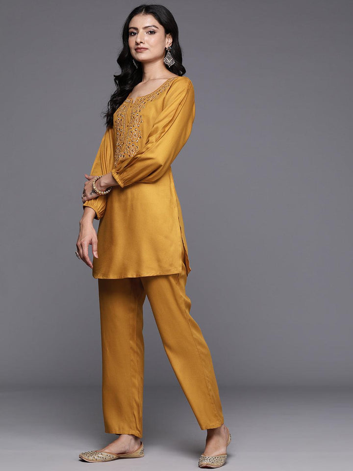 Mustard Embroidered Wool Blend Co-Ords