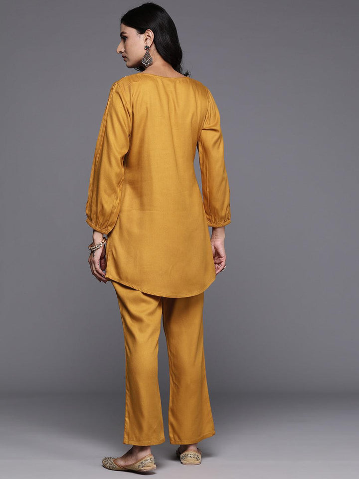 Mustard Embroidered Wool Blend Co-Ords