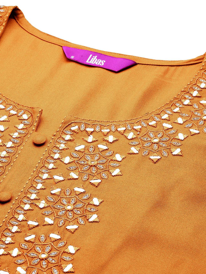 Mustard Embroidered Wool Blend Co-Ords