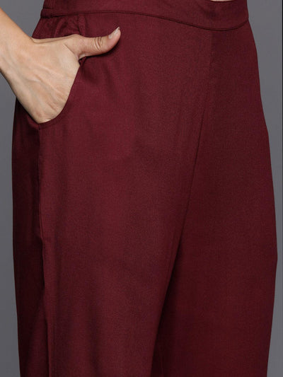 Maroon Yoke Design Wool Blend Tunic With Trousers - ShopLibas