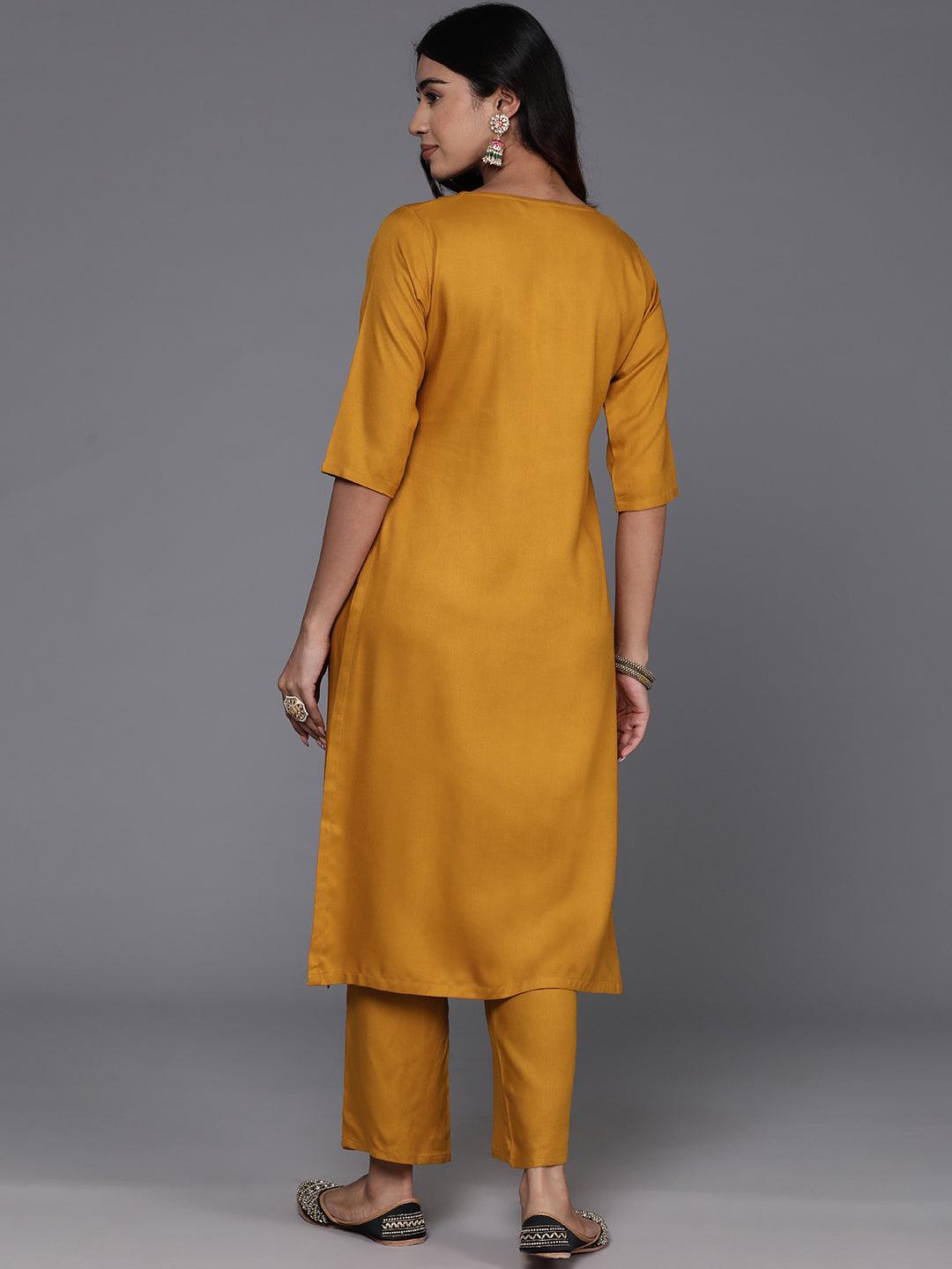 Mustard Yoke Design Wool Blend Straight Kurta With Trousers - ShopLibas 