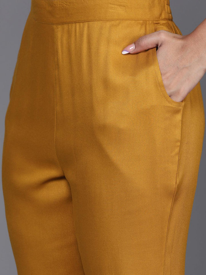 Mustard Yoke Design Wool Blend Straight Kurta Set