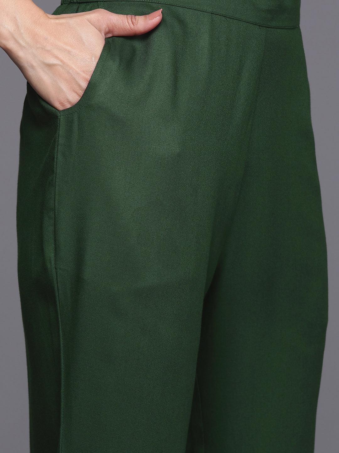 Green Yoke Design Wool Blend Straight Kurta With Trousers - ShopLibas
