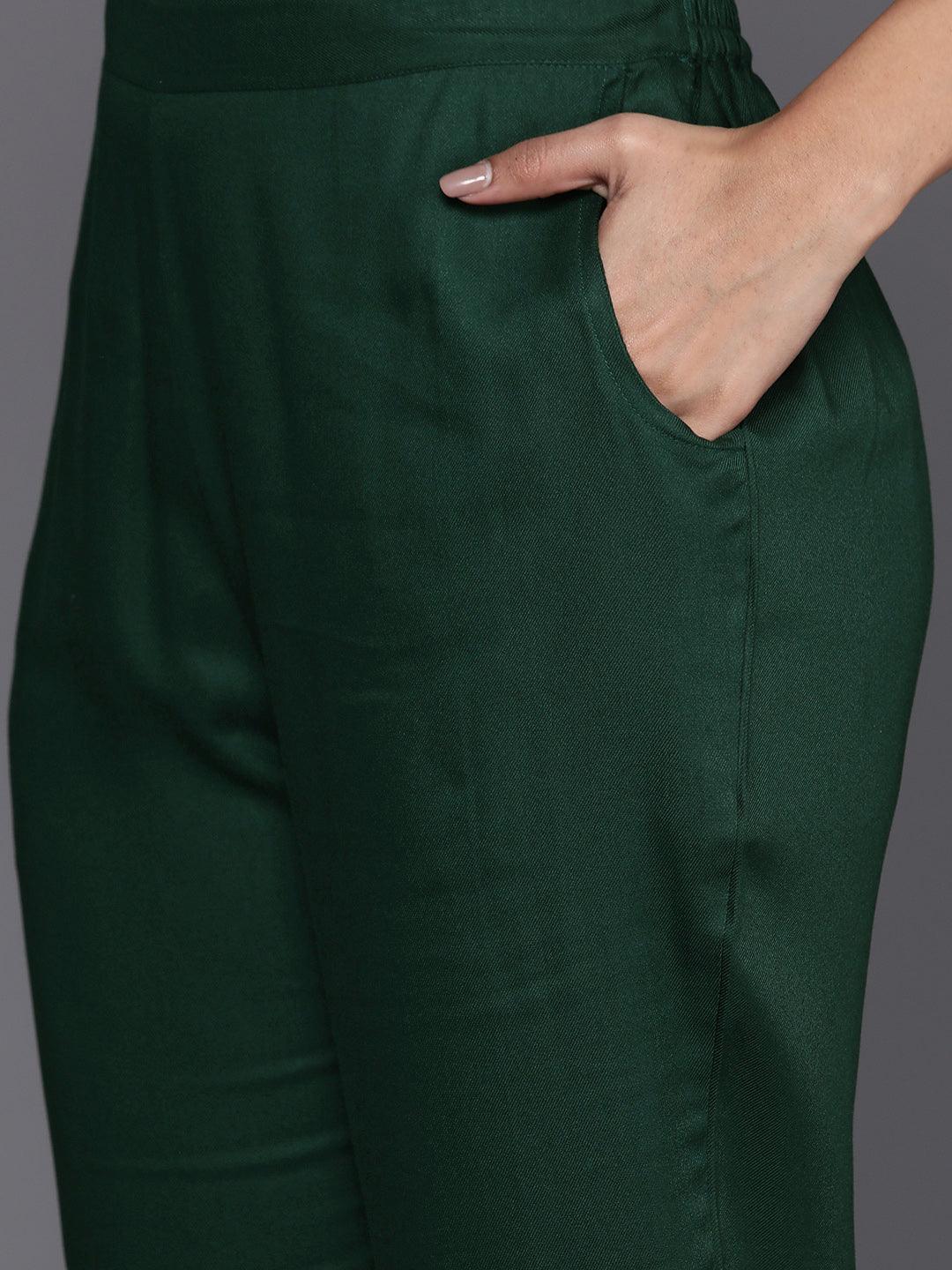 Green Yoke Design Wool Blend Straight Kurta With Trousers - ShopLibas