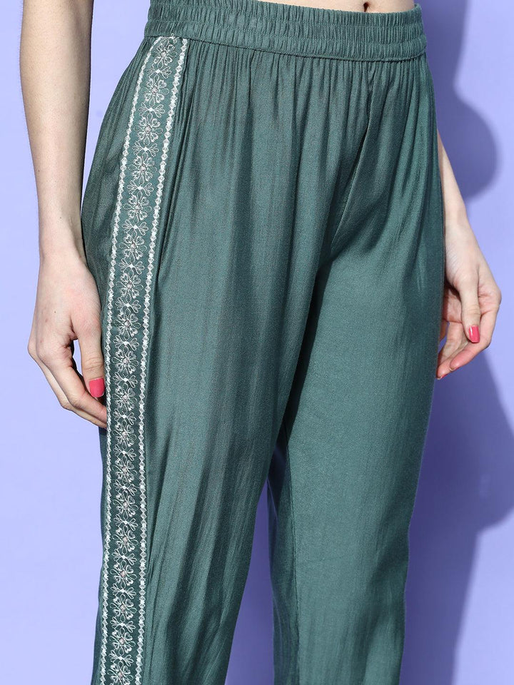 Green Embellished Silk Blend Co-Ords