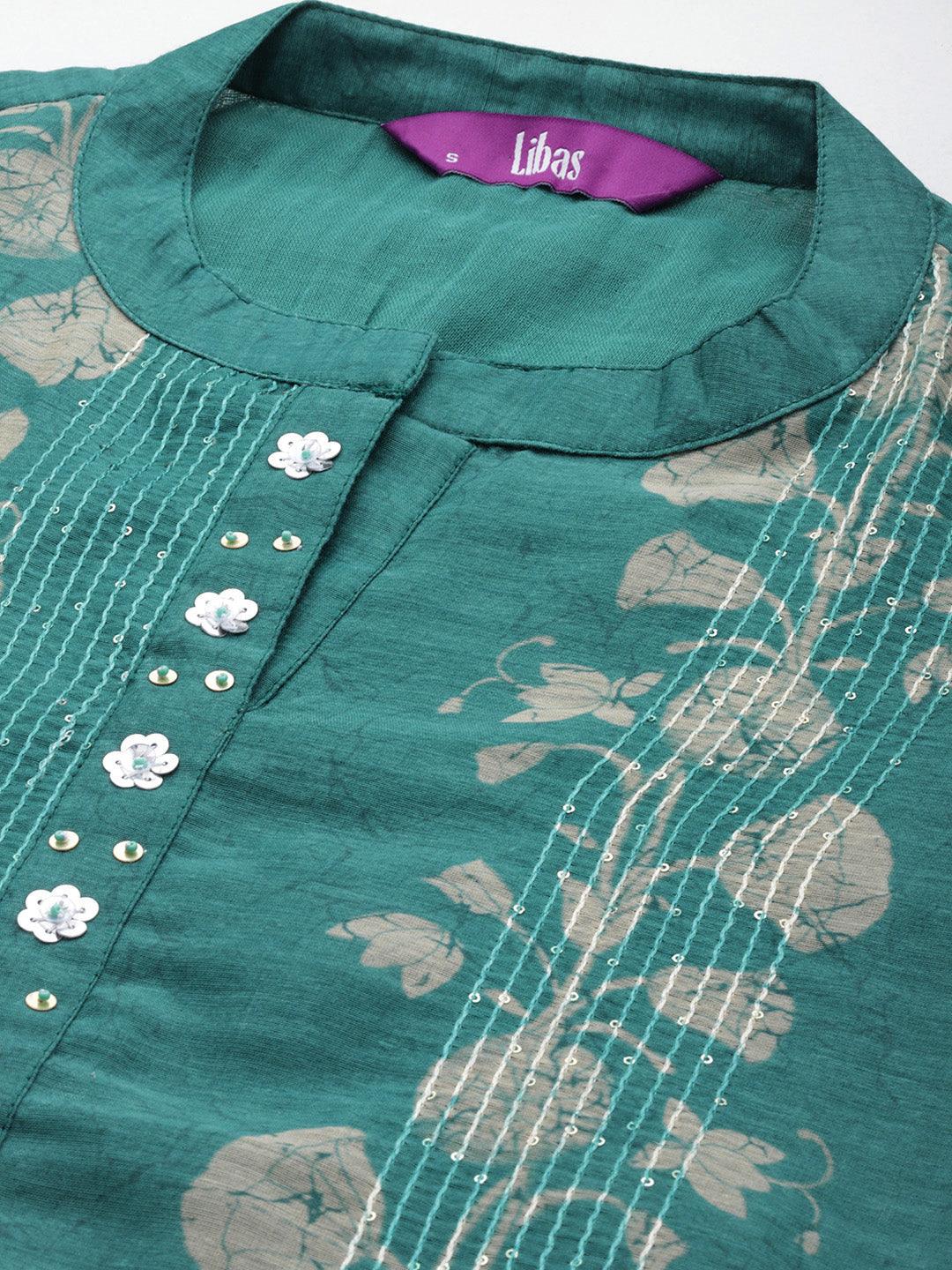 Rama Green Embroidered Chanderi Silk Straight Kurta With Trousers - ShopLibas 
