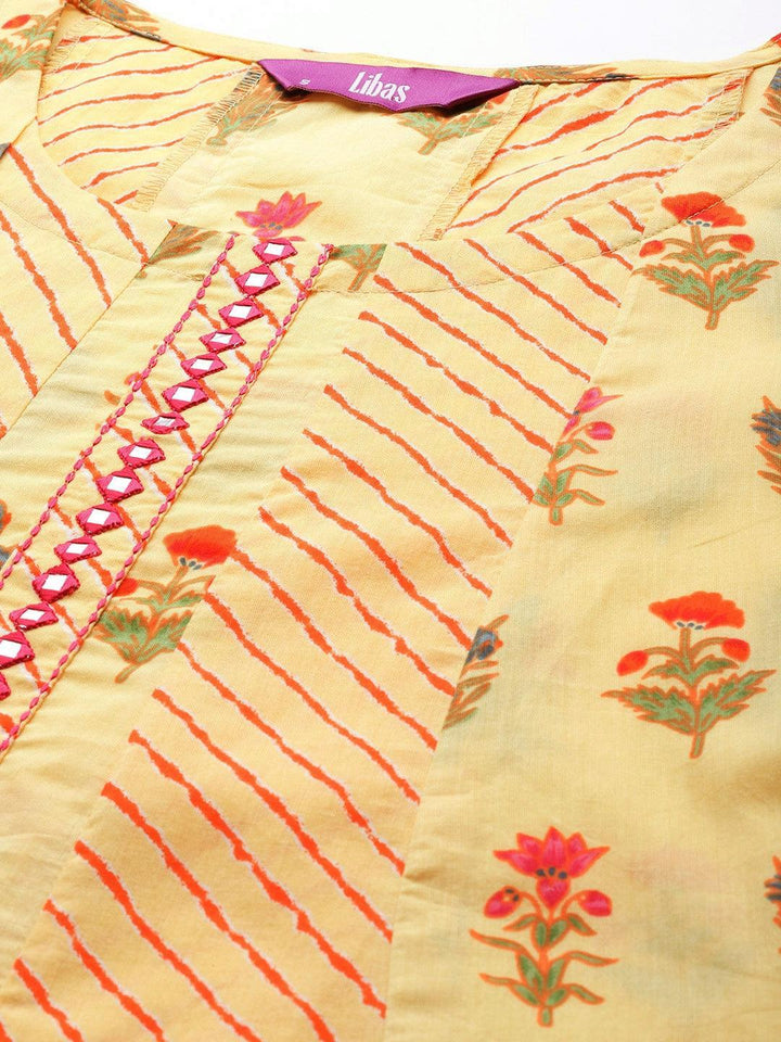 Yellow Printed Cotton Kurta - ShopLibas