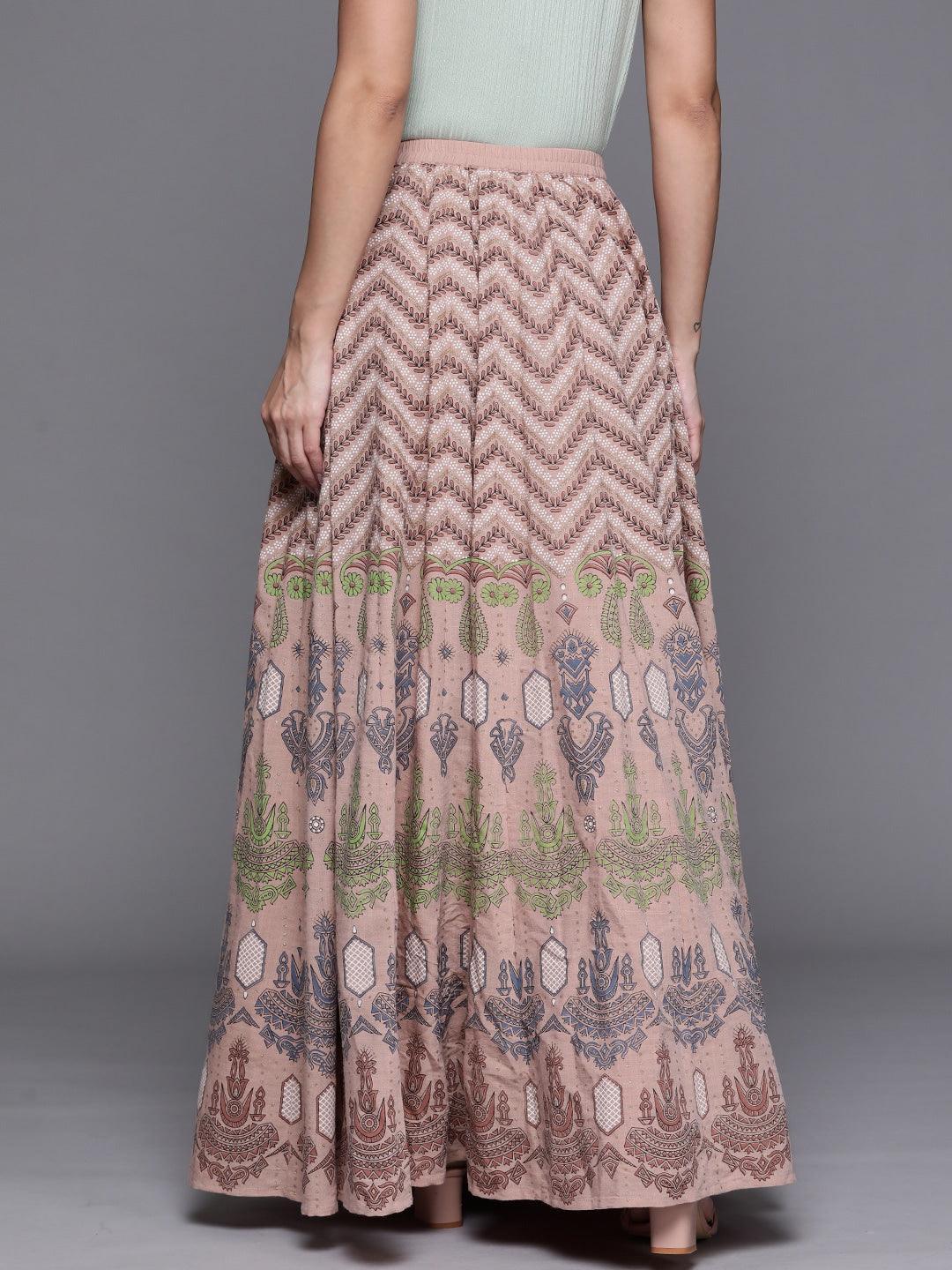 Pink Printed Silk Blend Flared Skirt - ShopLibas