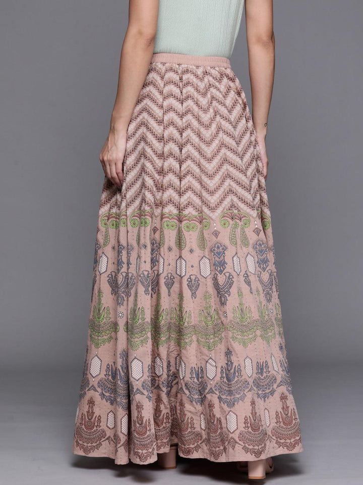 Pink Printed Silk Blend Flared Skirt - ShopLibas