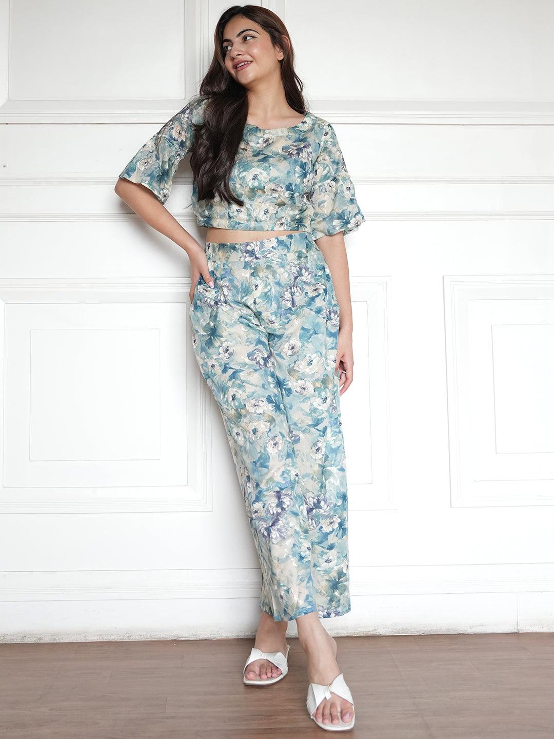 Multicoloured Printed Cotton Top With Palazzos - ShopLibas 