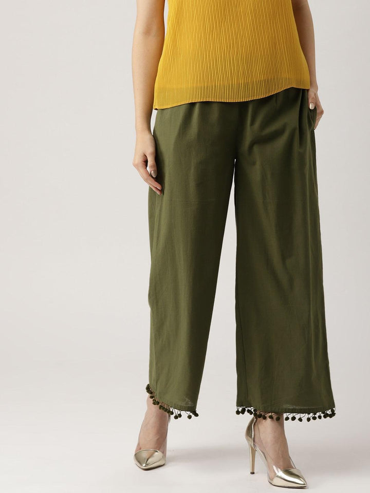 Green Solid Cotton Palazzos