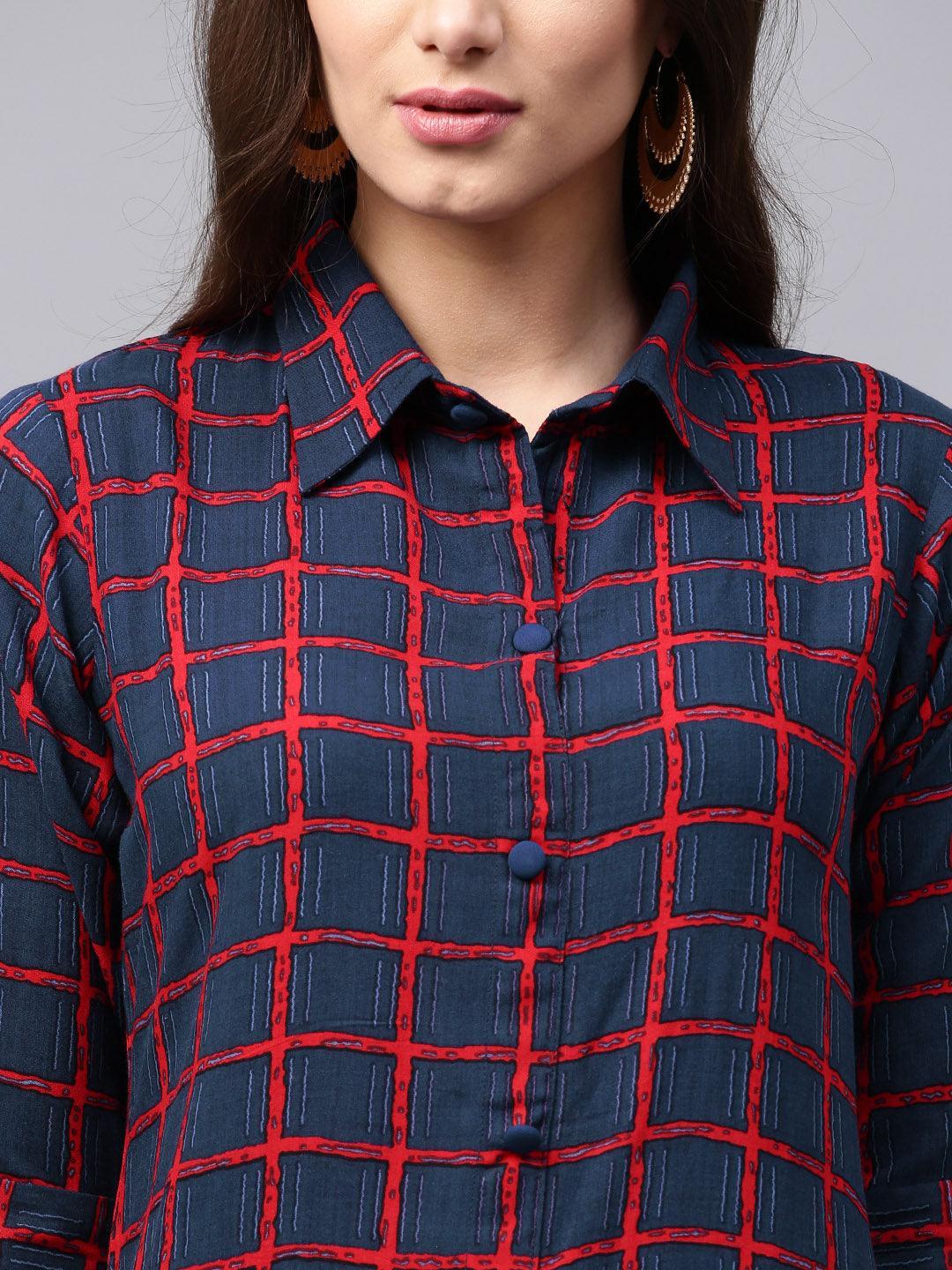 Blue Checkered Rayon Kurta - ShopLibas