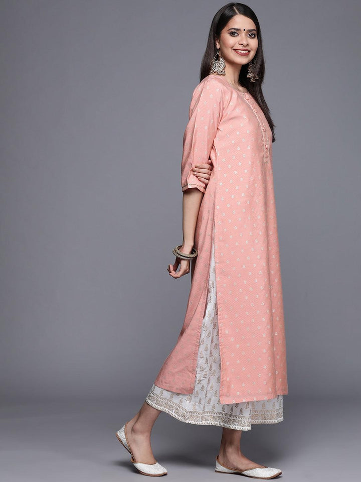 Pink Woven Design Chanderi Silk Kurta - ShopLibas