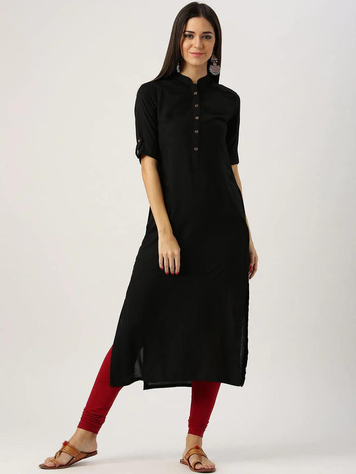 Black Solid Rayon Kurta - ShopLibas