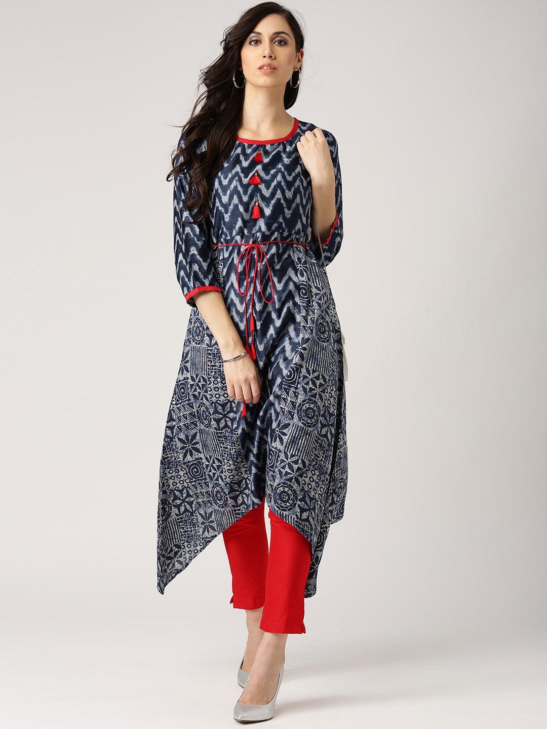 Blue Printed Cotton Kurta - ShopLibas