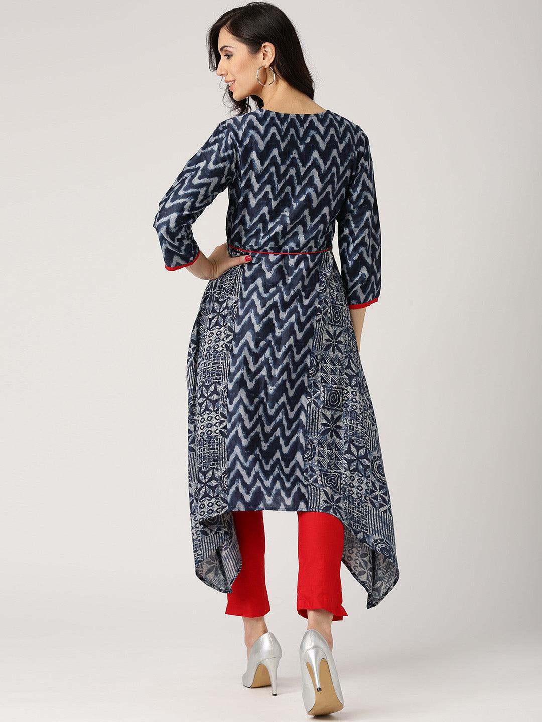Blue Printed Cotton Kurta - ShopLibas