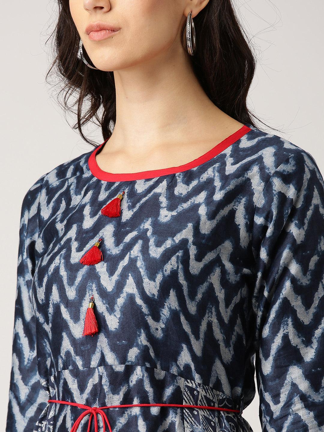 Blue Printed Cotton Kurta - ShopLibas