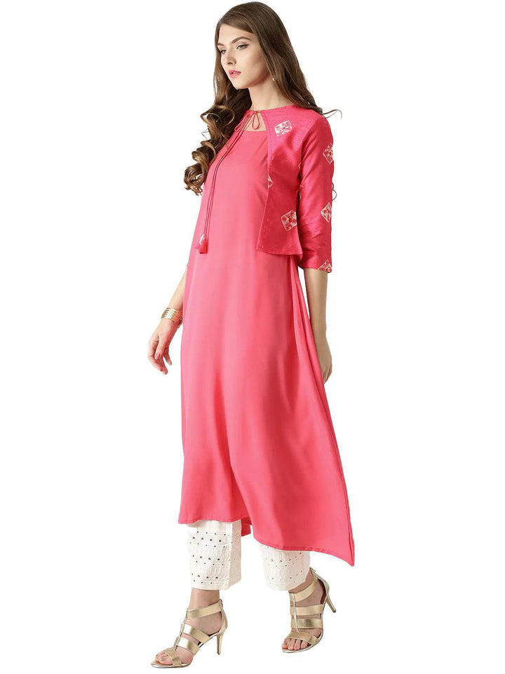 Pink Solid Crepe Kurta With Jacket - ShopLibas