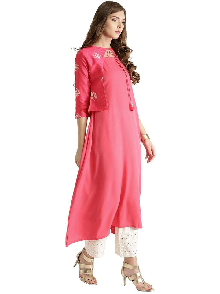 Pink Solid Crepe Kurta With Jacket - ShopLibas