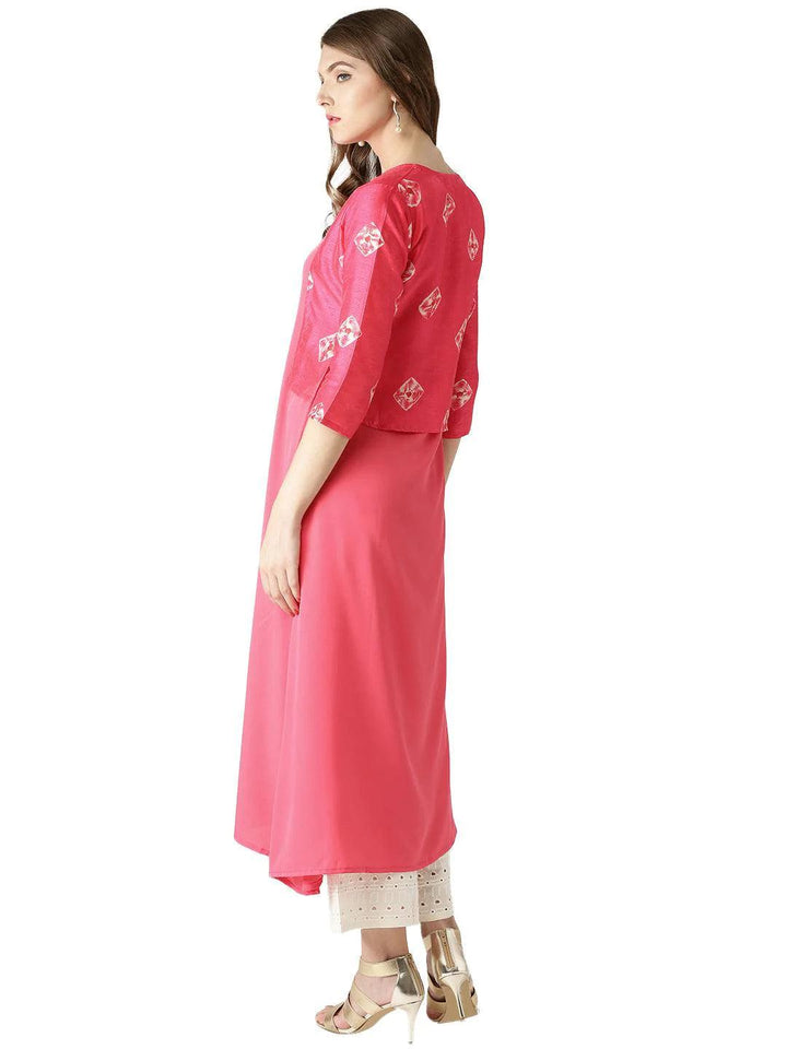 Pink Solid Crepe Kurta With Jacket - ShopLibas