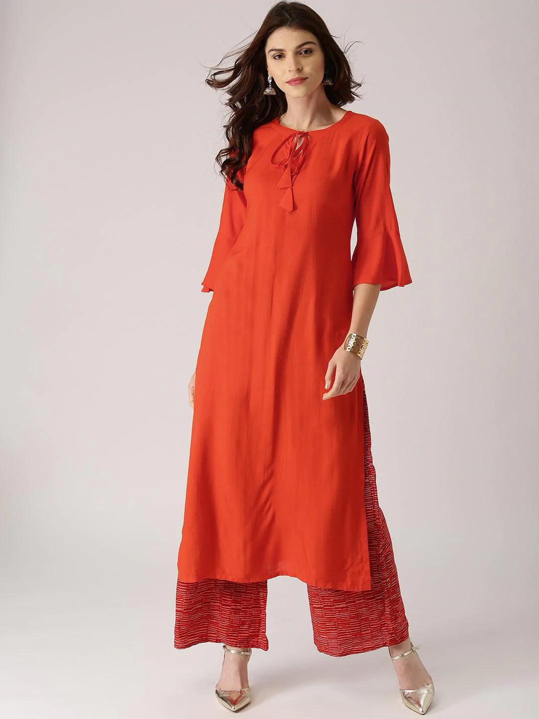 Orange Solid Rayon Kurta - ShopLibas