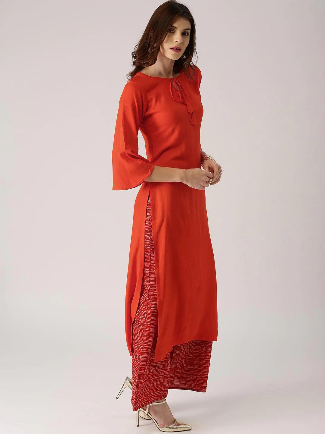 Orange Solid Rayon Kurta - ShopLibas 