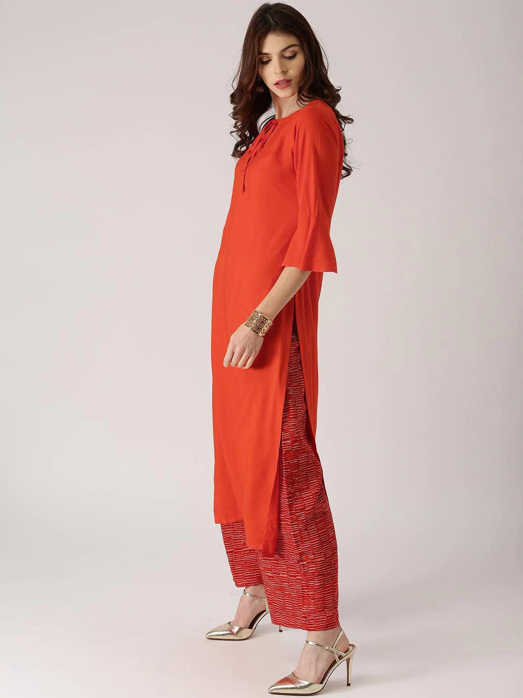 Orange Solid Rayon Kurta - ShopLibas 