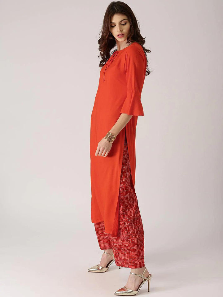 Orange Solid Rayon Kurta