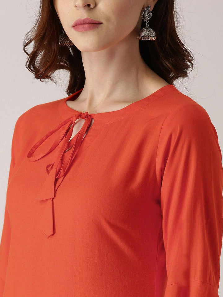 Orange Solid Rayon Kurta