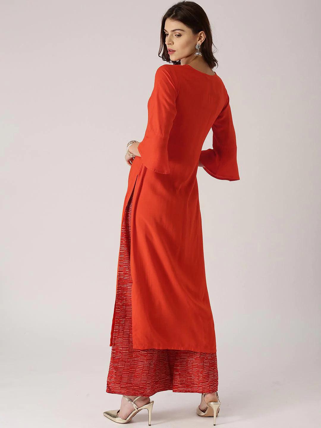 Orange Solid Rayon Kurta - ShopLibas 