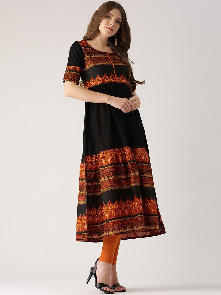 Black Printed Cotton Kurta - ShopLibas